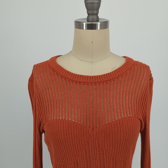 00961 Zara Crochet Knit Sweater Top Orange Size Medium bohemian preppy retro - Picture 4 of 7